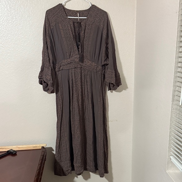 Free people modern Kimono maxi dress  batik Brown Women's Dress Sz 6 - Picture 2 of 9